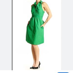 Anthropologie Maeve Kelly Green Fountain of Youth Sleeveless Shirt Dress 100% co